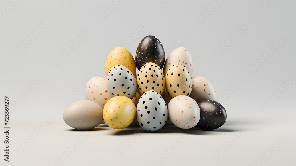 a group of eggs with black and white dots