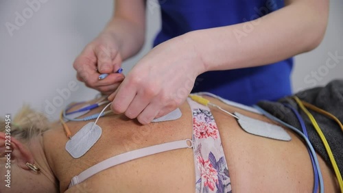 Electrode stimulation and training for back pain. Electrotherapy. Treatment of the spine