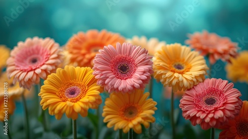  a close up of a bunch of flowers with one flower in the middle of the picture and the other in the middle of the picture with a blurry background.