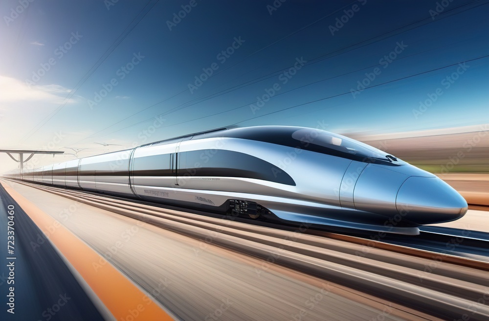 futuristic technology, fast moving train in motion blur