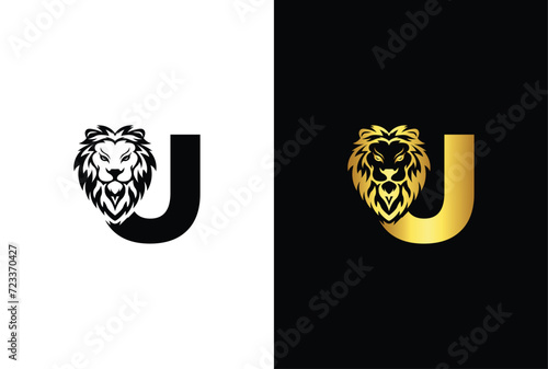 Initial Letter U Lion Head , Elegant Luxury Logo Design Vector. Lion head inside letter U Abstract, creative emblem for logotype, brand identity, company design.