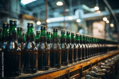 beer bottles in production line of a brewery