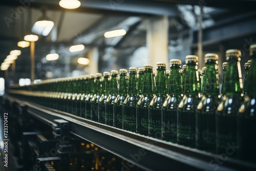 beer bottles in production line of a brewery