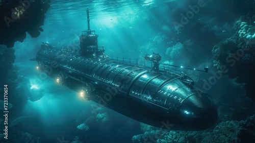 Submarine in the deep sea