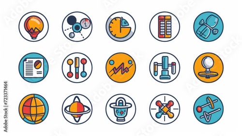 Vector round set of educational linear icons. STEM education: science, technology, engineering, mathematics. Icons for website design, application, logo, user interface