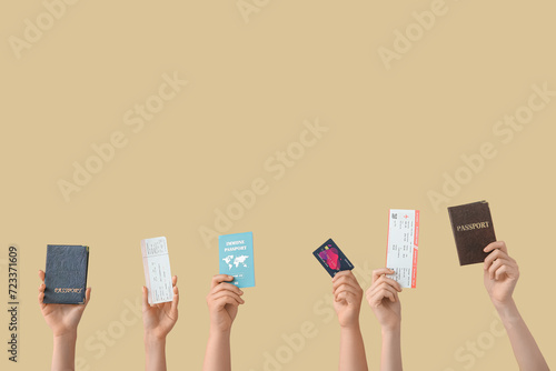 Female hands with passports...