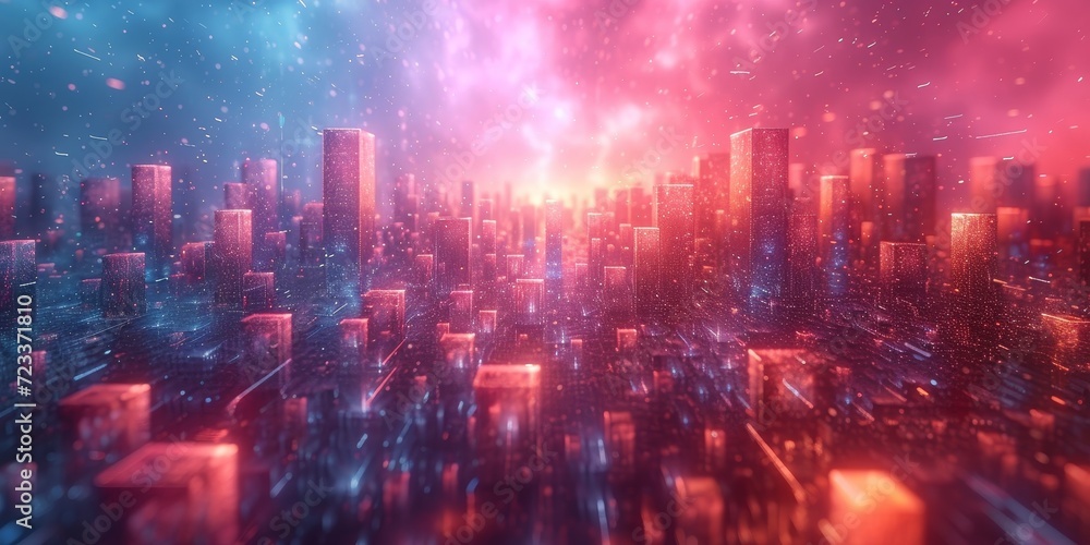 A towering metropolis illuminates the night sky, its majestic skyscrapers casting a shimmering glow over the bustling city below A towering metropolis illuminates the night sky, its majestic skyscrapers casting a shimmering glow over the bustling city below