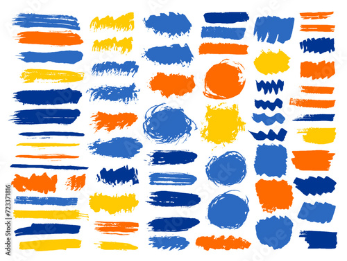 Acrylic dust brush stroke vector collection. Isolated inkblot streak sumie shapes. Spatter paintbrush textured banner imprint set. Brushstroke oil spots design.