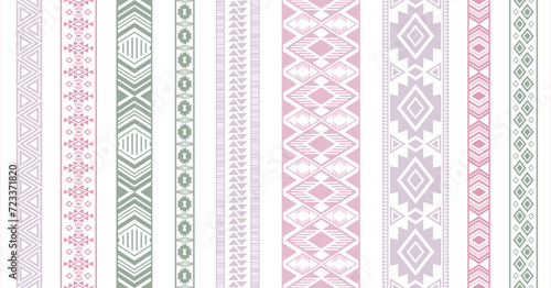 Embroidery ribbon vector patterns, lace seamless border, fashion edge stripes.