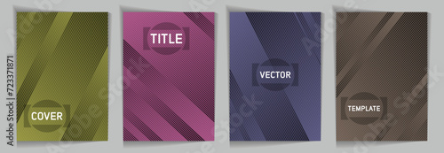 Diagonal stripes texture metallic gradient vector cover page templates.