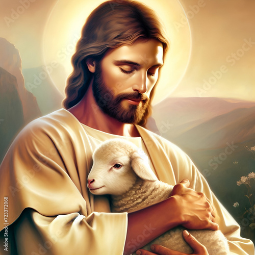 Jesus Christ with sheep photo