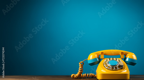 a yellow telephone on a table photo