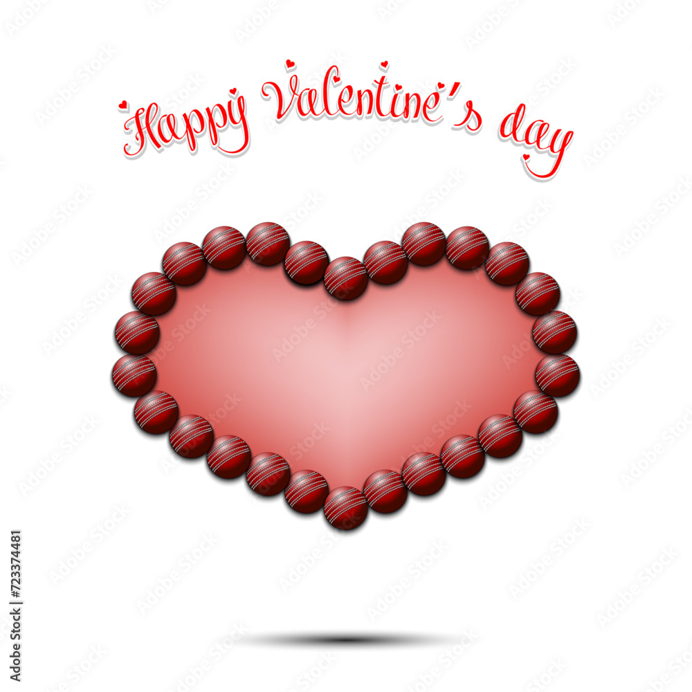Obraz premium Happy Valentines Day. Heart made of cricket balls