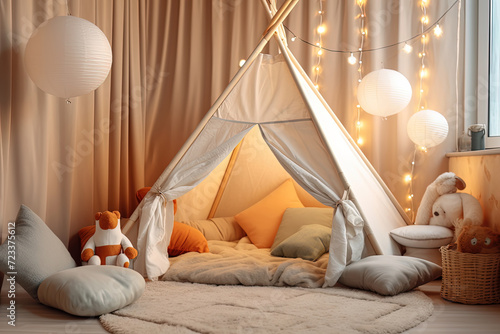 Enchanting Hideaway: A Childs Room Transformed With a Teepee Tent and a Family of Cuddly Stuffed Animals