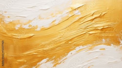 Gold abstract background with impasto texture. Photic brushstroke of oil painting close-up. Colorful gentle thick paint texture banner design, template social media creative backdrop