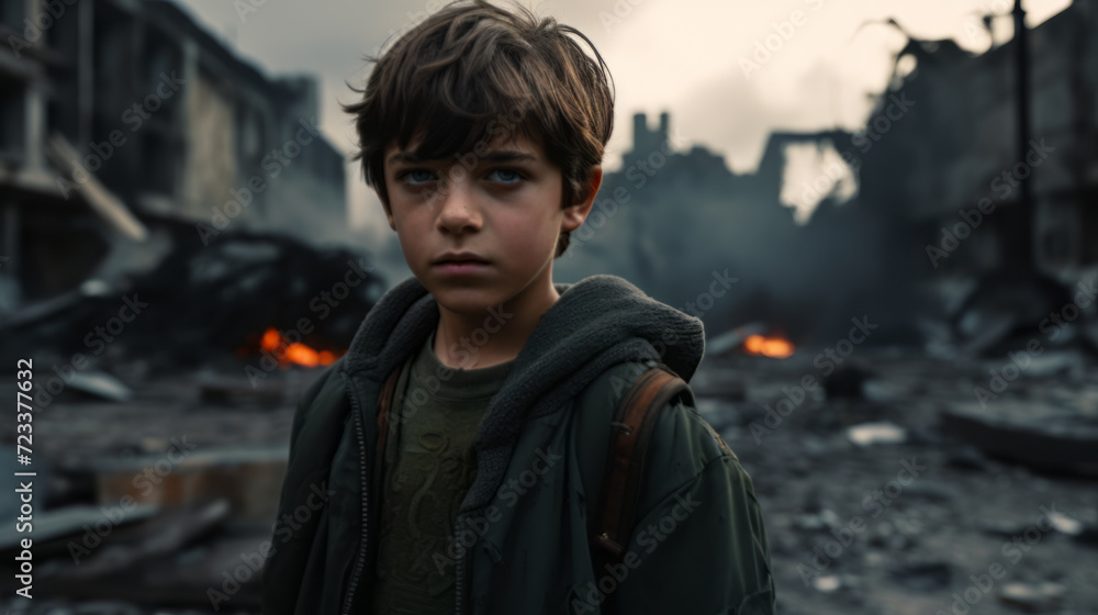 Young Survivor, Children Navigate War-Torn Urban Landscape Young Survivor, Children Navigate War-Torn Urban Landscape
