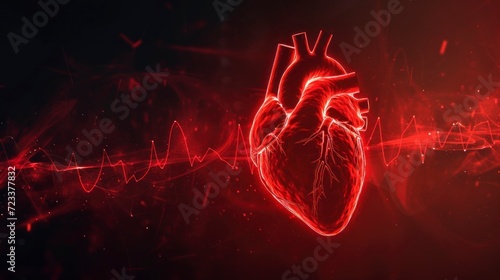 illustration of a real heart with red joints and black background with red in high resolution and quality. medicine concept, body parts