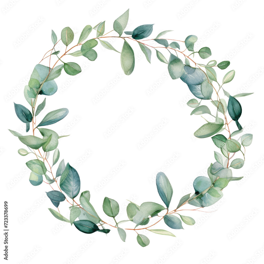 Naklejka premium Wedding frame, Watercolor eucalyptus leaves, clipart for wedding design. wedding elements. on transparent background.