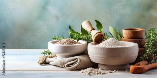 Tea herbs. Banner with space for text photo