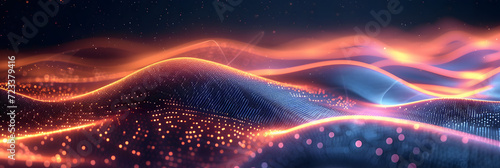 Abstract 3d rendering of wave with particles. Futuristic background. 