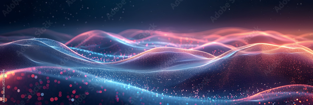 Abstract 3d rendering of wave with particles. Futuristic background. 
