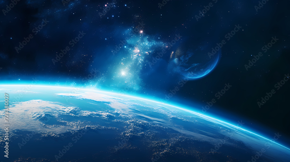 Earth in the cosmic sky, abstract space background of a planet in the universe Earth in the cosmic sky, abstract space background of a planet in the universe