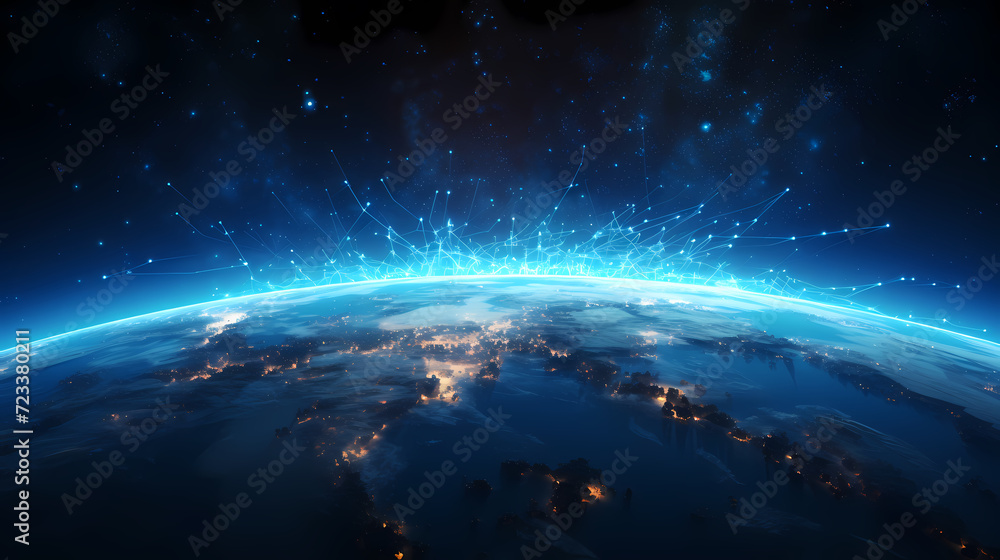 Fototapeta premium Earth in the cosmic sky, abstract space background of a planet in the universe