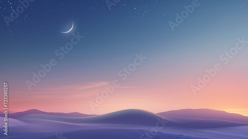 ramadan Serene Night Landscape with Moon and Stars Illustration