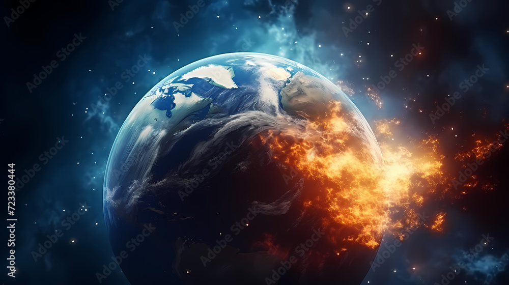 Fototapeta premium Earth in the cosmic sky, abstract space background of a planet in the universe