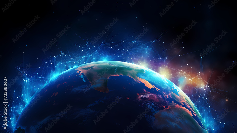 Fototapeta premium Earth in the cosmic sky, abstract space background of a planet in the universe
