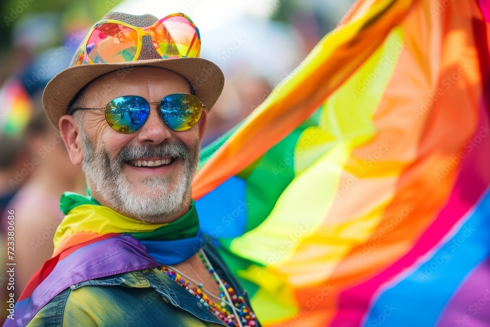 A stylish man with a confident smile and a patriotic flag in the background, donning a hat and sunglasses as his fashion accessories A stylish man with a confident smile and a patriotic flag in the background, donning a hat and sunglasses as his fashion accessories