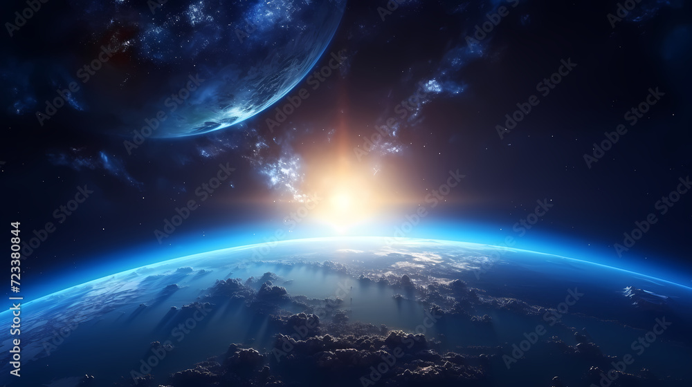 Earth in the cosmic sky, abstract space background of a planet in the ...