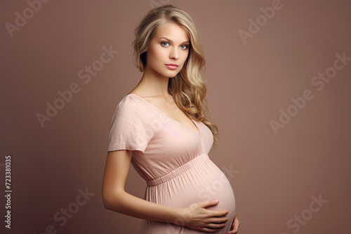 Pregnant Woman in Pink Dress Poses for a Picture