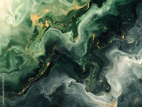 Emerald and Gold Abstract Fluid Art. Artistic marble texture for elegant background, creative design, and luxury decor 