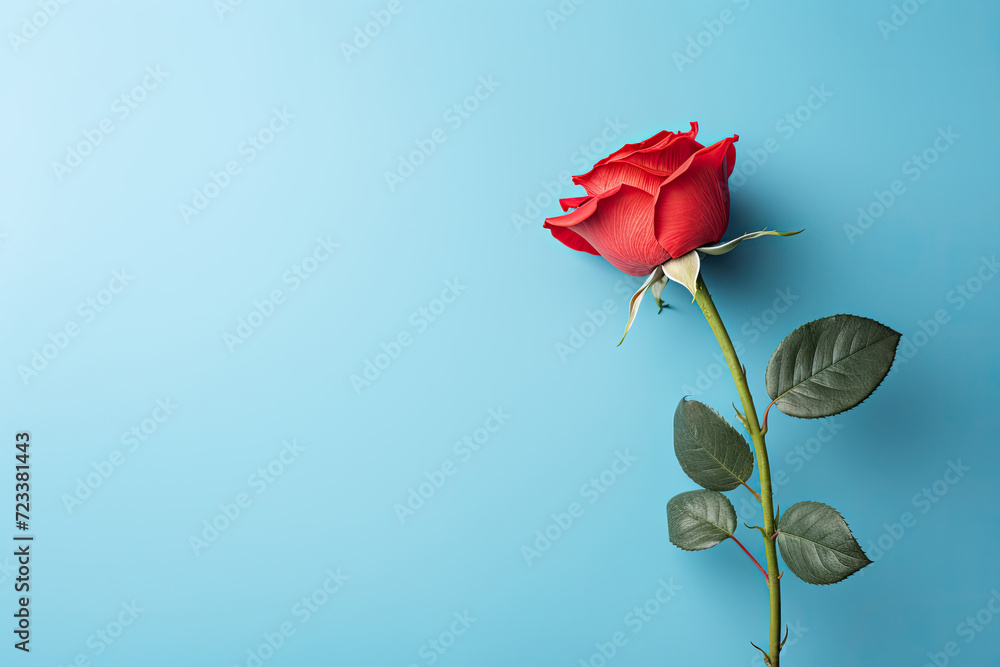 Single Red Rose on Blue Background Single Red Rose on Blue Background