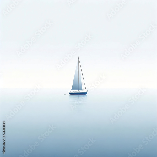 A minimalist illustration of a sailboat alone on the sea © FBrisset