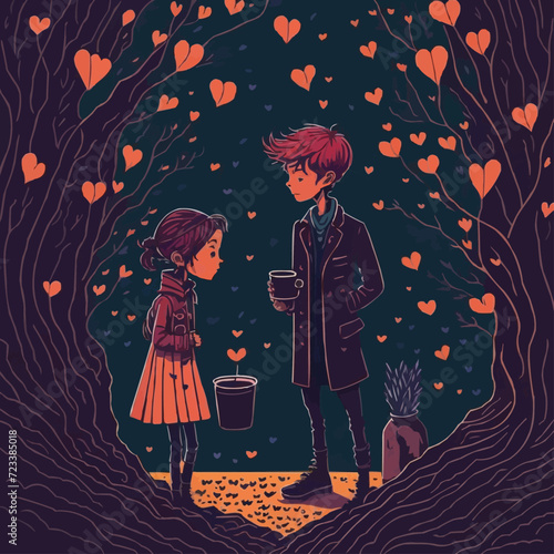 With customized artistic boy and girl love with colorful background loving vector illustration