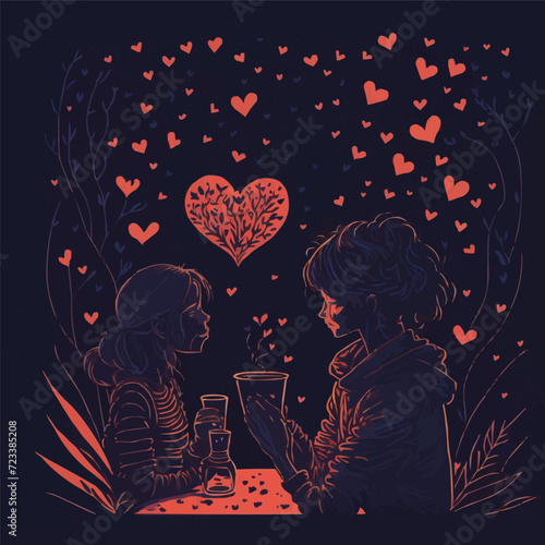 With customized artistic boy and girl love with colorful background loving vector illustration