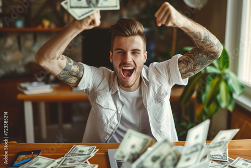 Happy person is making a lot of money online