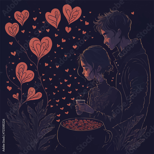 With customized artistic boy and girl love with colorful background loving vector illustration