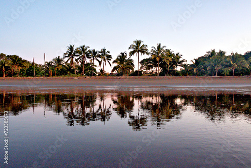 Beaches of the Panamanian Pacific. Ocean, sand, sun and palm trees photo
