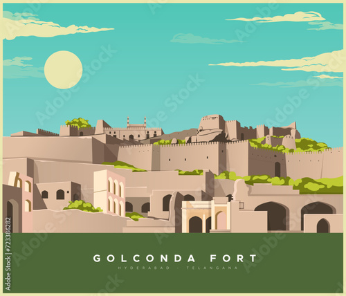 Golconda  Fort - Hyderabad - Stock Illustration - Stock Illustration