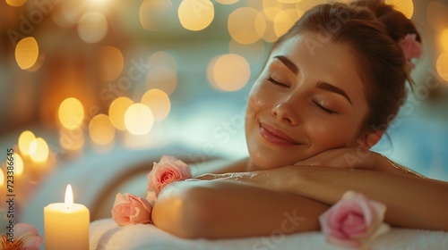 Caucasian woman customer enjoying relaxing anti-stress spa massage and pampering with beauty skin recreation leisure, generative ai