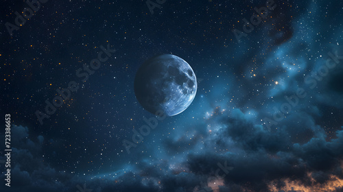 Night sky with full moon and stars © Andsx