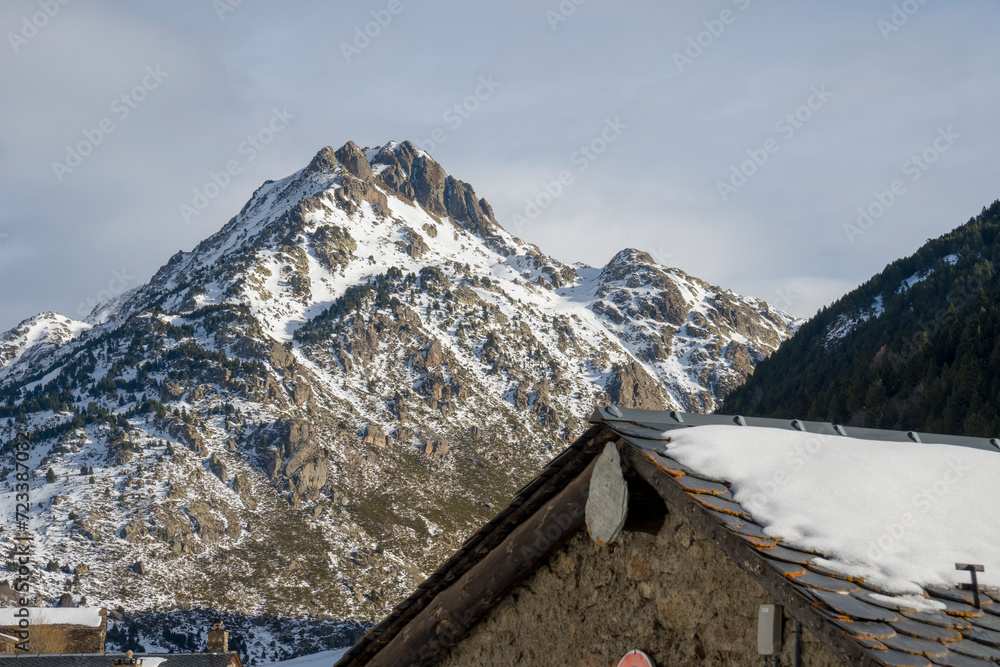 The Incles Valley is one of the many superb natural sites Andorra has to offer visitors it was formed by a glacier. Landscape in winter.