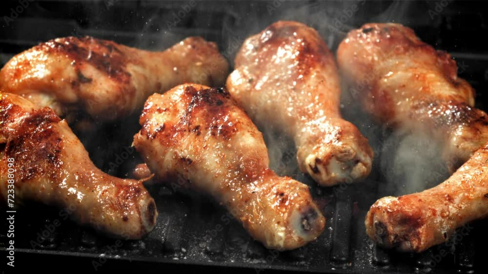 Chicken legs are fried in a pan. Filmed on a high-speed camera at 1000 fps. High quality FullHD footage Chicken legs are fried in a pan. Filmed on a high-speed camera at 1000 fps. High quality FullHD footage