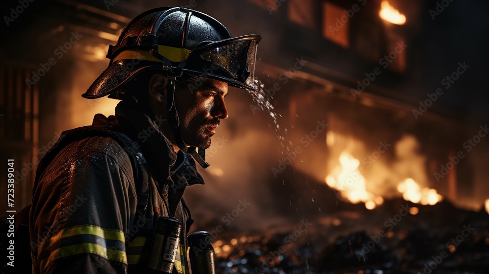 May 4: international firemen's day. Portrait of a firefighter working in emergency services