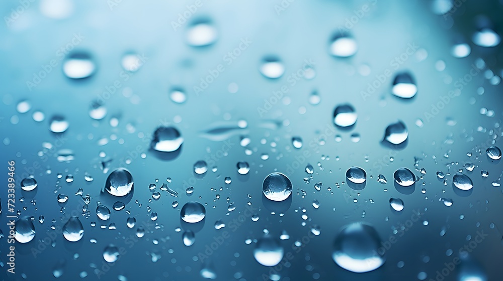 A close-up of water drops on a glass window or mirror, raindrops condensation