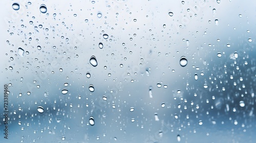 A close-up of water drops on a glass window or mirror, raindrops condensation