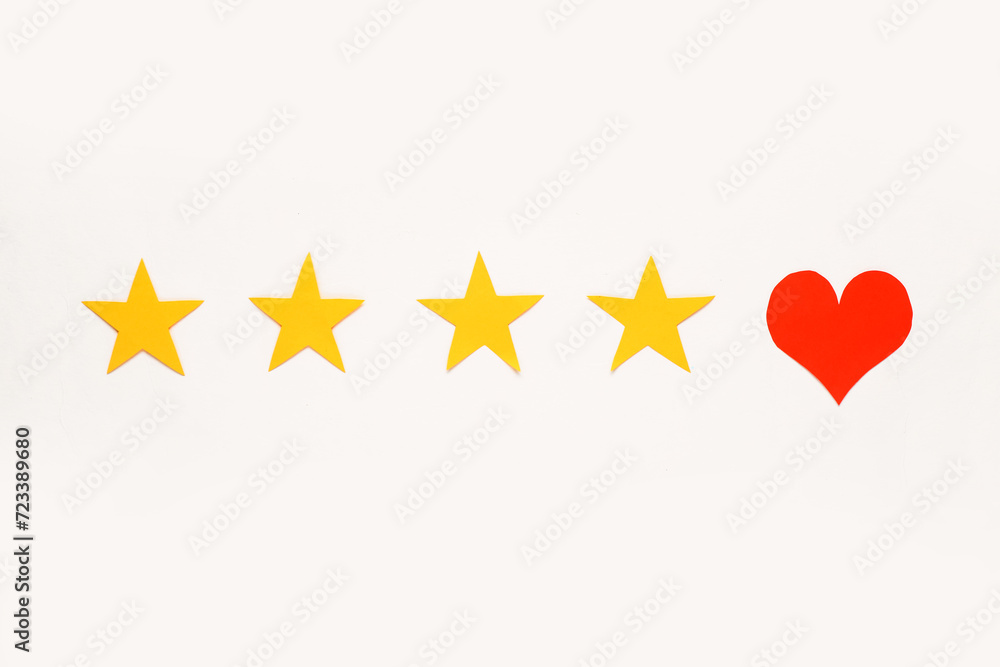 Rating stars with heart on white background. Customer experience concept - obrazy, fototapety, plakaty 
